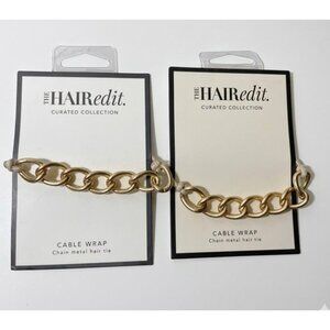 The HAIRedit Cable Wrap Chain Metal Hair Ties 2-Pack Soft Gold Finish Pony Cuff